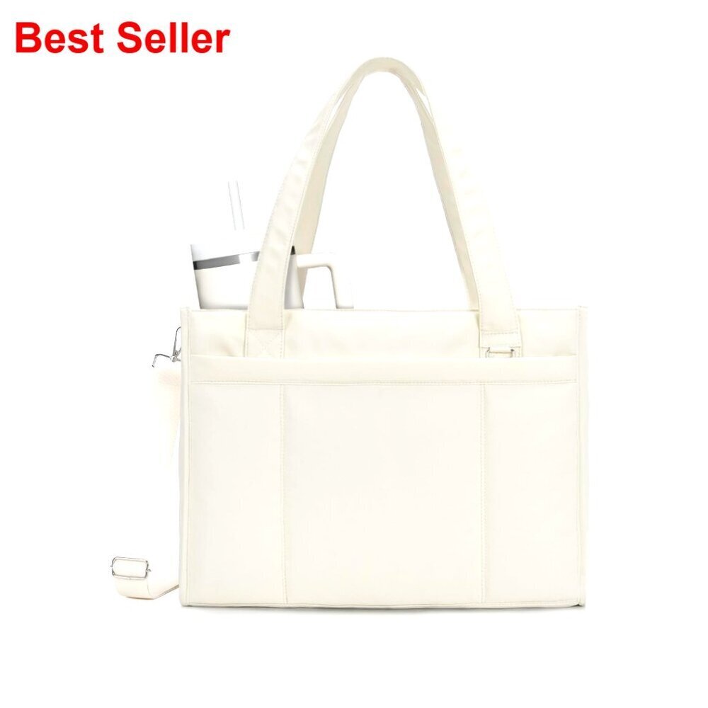 15.6 Inch Laptop Tote with Cup Holder, Detachable Strap, Luggage Strap